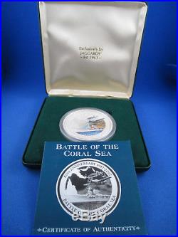 2002 $10 COOK ISLANDS BATTLE OF THE CORAL SEA 10oz Silver Proof Coloured Coin