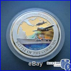 2002 $10 Cook Islands Battle Of The Coral Sea 10oz Silver Proof Coloured Coin