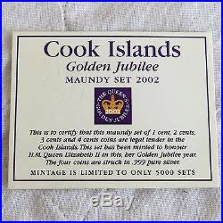2002 COOK ISLANDS GOLDEN JUBILEE 4 COIN. 999 SILVER PROOF MAUNDY SET boxed/coa