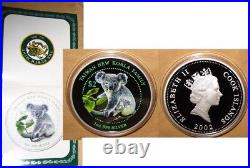 2002 COOK ISLAND KOALA $2 color Proof silver(AG)1 OZ coin with COA