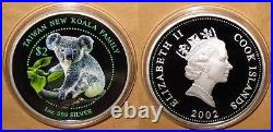 2002 COOK ISLAND KOALA $2 color Proof silver(AG)1 OZ coin with COA