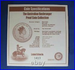 2003 Cook Is Silver Proof 2oz coin x 4 Australian Bushranger in Case / COA