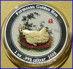 2005 Cook Islands Lunar Year of the Rooster Hen Australia 1 Oz Silver Color Coin