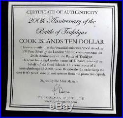 2005 SILVER PROOF 5OZ COOK ISLANDS $10 COIN BOX + COA BATTLE OF TRAFALGAR 200th