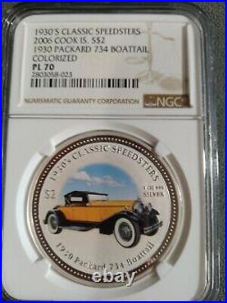 2006 Cook Island Boattail Classic Speedster 734 Packard 1oz Silver Coin NGC PL70