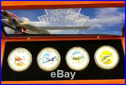 2006 Cook Islands 1930′s Racers Colorized Silver Coin Set (4) X 1oz Box & COA