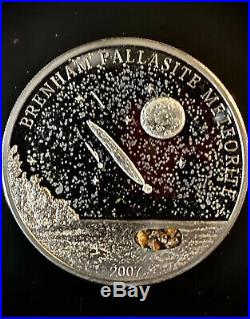 2007 Cook Islands $5 Brenham Meteorite Silver Coin Kansas Pallasite