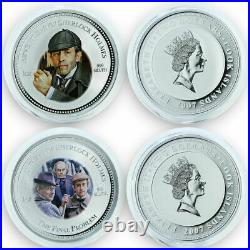 2007 Cook Islands Sherlock Holmes coins of the movies Silver. 999 Colored BOX&COA