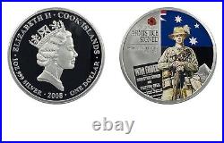 2008 Cook Islands $1 1oz silver Proof Coloured coin Armistice Rare Low Mint