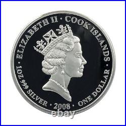 2008 Cook Islands $1 1oz silver Proof Coloured coin Armistice Rare Low Mint