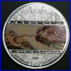 2008 Cook Islands 3 oz Silver. 999 Masterpieces Creation Of Adam $20 Dollar Coin