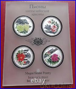 2008 Cook Islands Peony Flowers 4-Coin Silver Proof Color Set 4x1Oz Flora $1 WWF