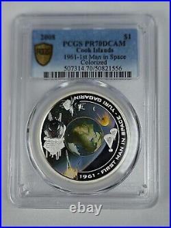 2008 Cook Islands Silver Dollar 1 First Man Space Yuri Gagarin PCGS PR70DCAM