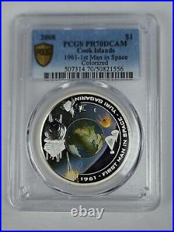 2008 Cook Islands Silver Dollar 1 First Man Space Yuri Gagarin PCGS PR70DCAM