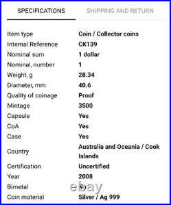 2008 Elizabeth II Cook Islands Antonov 225 Mriya 1 Ounce Silver Coin