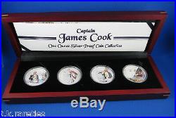 2009 $1 CAPTAIN JAMES COOK 4 COIN 1 OZ SILVER PROOF COIN SET with superb compass
