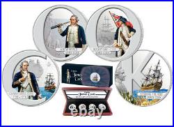 2009 COOK ISLANDS $1 Captain James Cook 4 oz. Silver Set Mtg. 1,779 (4 coins)