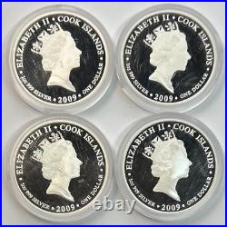 2009 Cook Island 1 oz 999 Silver Dollar Colorized, James Cook, Set of 4