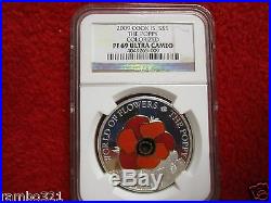 2009 Cook Island Is Poppy Flower In Cloisonne. 999 Silver & Gold Coin NGC PF 69