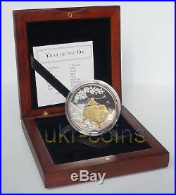 2009 Cook Islands Chinese Lunar Year of the Ox 1Oz Silver Proof Coin Gilded $5