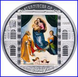 2009 Cook Islands Masterpieces of Art Raphael Sistine Madonna 3 Oz Silver Coin