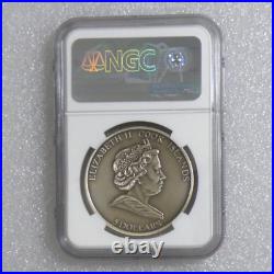 2010 Cook Islands $5- HAH280 METEORITE, NGC MS70 ANTIQUED Silver Coin