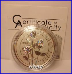2010 Cook Islands $5 Tender Love Rose Hologram 25g Silver Coin Capsule Only