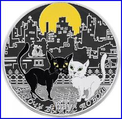 2010 Cook Islands Cat Love $5 Silver Color Coin Want to be with You Romantic