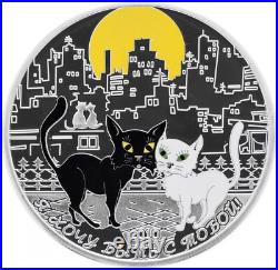 2010 Cook Islands Cat Love $5 Silver Color Coin Want to be with You Romantic