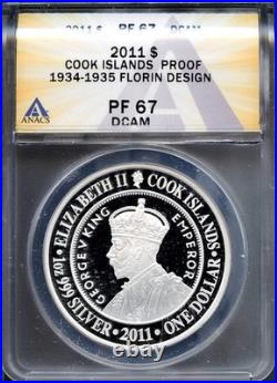 2011 $1 Silver Cook Island’s Florin Design 34 PF 67 DCAM ANACS # 8057908 + Bonus
