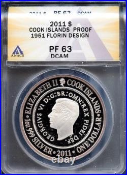 2011 $1 Silver Cook Island’s Florin Design 51 PF 63 DCAM ANACS # 8057909 + Bonus