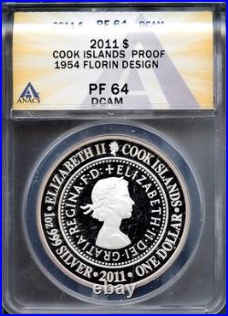 2011 $1 Silver Cook Island’s Florin Design 54 PF 64 DCAM ANACS # 8057910 + Bonus
