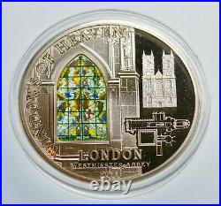2011 2 ounce Windows of Heaven Westminster Abbey. 999 Silver Coin, Stained Glass
