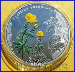 2012 Cook Island Globe Flower $5 Silver Color Coin Redbook WWF Wildlife Flora