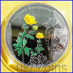 2012 Cook Island Globe Flower $5 Silver Color Coin Redbook WWF Wildlife Flora