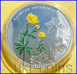 2012 Cook Island Globe Flower $5 Silver Color Coin Redbook WWF Wildlife Flora