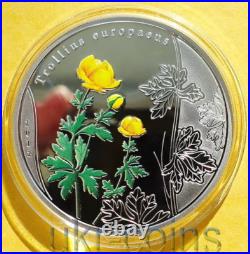 2012 Cook Island Globe Flower $5 Silver Color Coin Redbook WWF Wildlife Flora