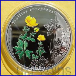 2012 Cook Island Globe Flower $5 Silver Color Coin Redbook WWF Wildlife Flora