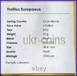 2012 Cook Island Globe Flower $5 Silver Color Coin Redbook WWF Wildlife Flora