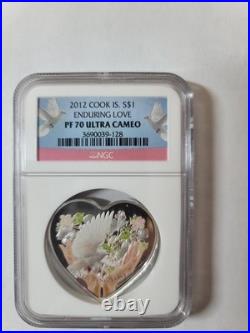 2012 Cook Islands $1 Enduring Love Silver Proof Heart Shaped Coin NGC PF70 UCAM