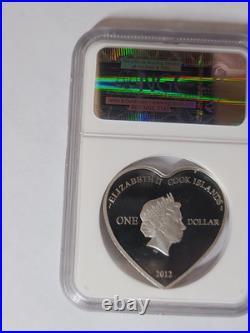 2012 Cook Islands $1 Enduring Love Silver Proof Heart Shaped Coin NGC PF70 UCAM