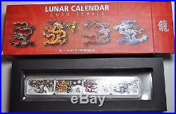 2012 Cook Islands 1$ Year of the Dragon Rectangle Proof 4 x 1 Oz Silver Coin Set