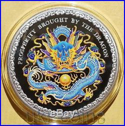 2012 Cook Islands $5 Lunar Year of the Dragon Blue 1 Oz Silver Proof Color Coin