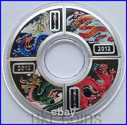 2012 Cook Islands Lunar Fan Year of the Dragon 4-coin Silver Proof Color Set