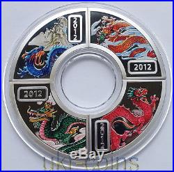 2012 Cook Islands Lunar Year of the Dragon 4x1/2 Oz Silver Proof Coin Color Set