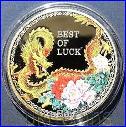 2012 Cook Islands Lunar Year of the Dragon Luck 1 Oz Silver Proof Color Coin $5