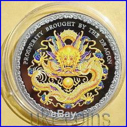 2012 Cook Islands Lunar Year of the Dragon Yellow 1Oz Silver Proof Color Coin $5