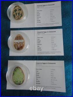 2013 2015 Cook Island Set Of 3 Imperial Eggs in Cloisonné Silver Coins No HST