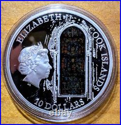 2013 Cook Islands $10 WINDOWS OF HEAVEN Chartres Proof 0.925 Silver Coin OP/COA