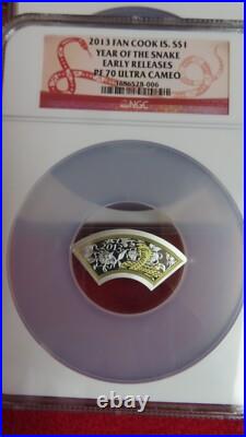 2013 Cook Islands $1 dollar Lunar Calendar Year of the Snake Fan Shape PR70 NGC 2013 Cook Islands $1 dollar Lunar Calendar Year of the Snake Fan Shape PR70 NGC